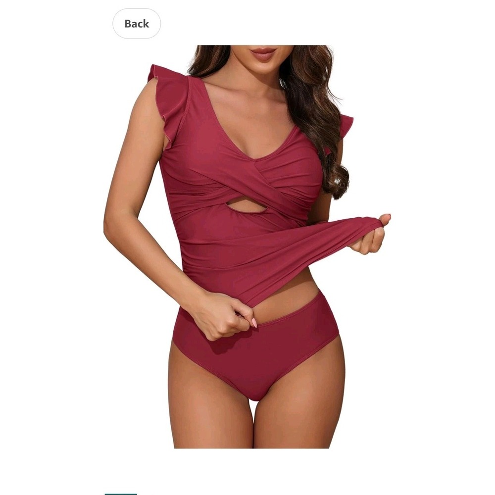 Kena Que Womens‎ Swimsuit Plum Ruffle 2pc Medium